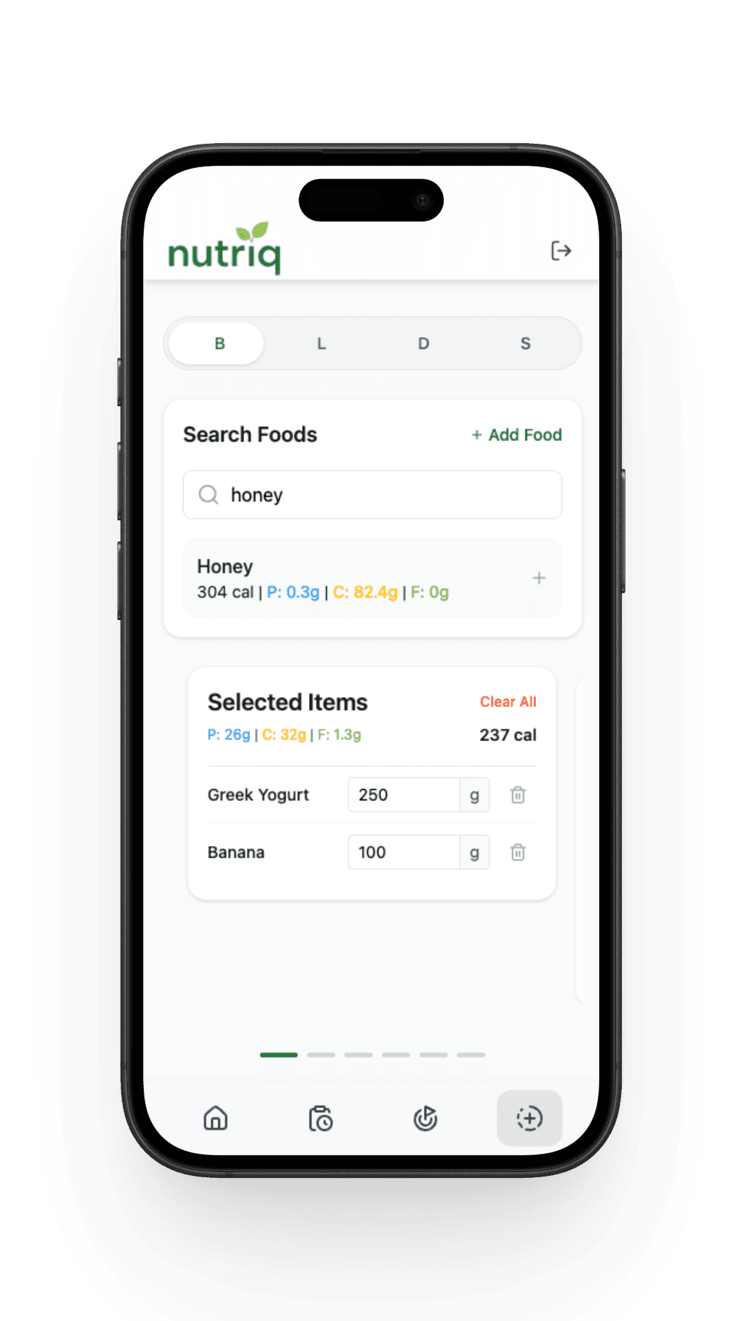 Food logging interface
