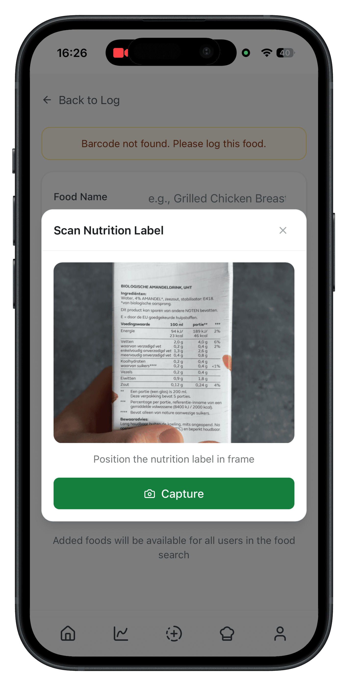 Nutriq nutrition label scanner